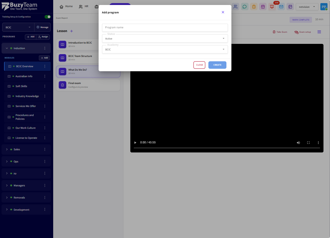 A. Enter Program Name, select Status (Active/Inactive), and choose the Academy.