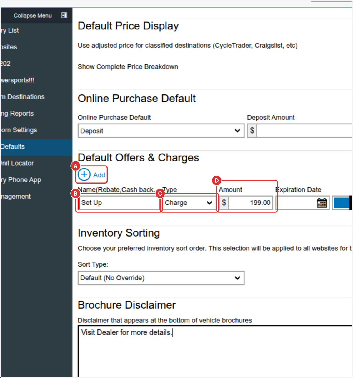 Add default Offers and Charges