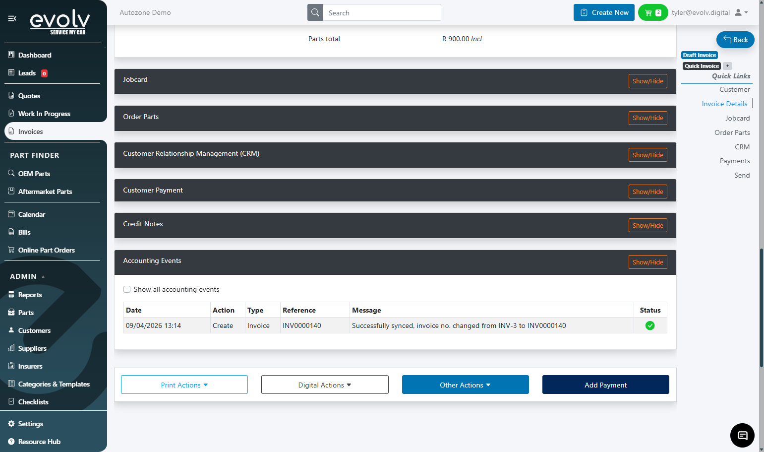 A. Click on Accounting Events
B. View the Status
C. Click on Other Actions