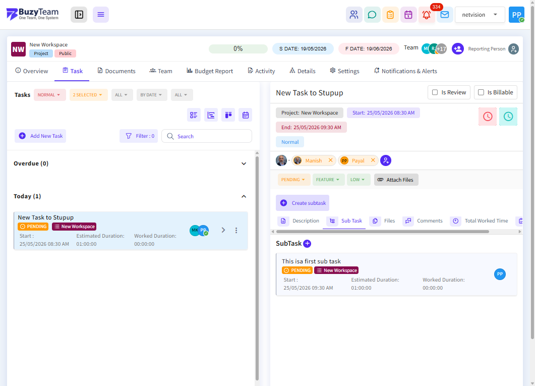 A. Open the subtask management section.