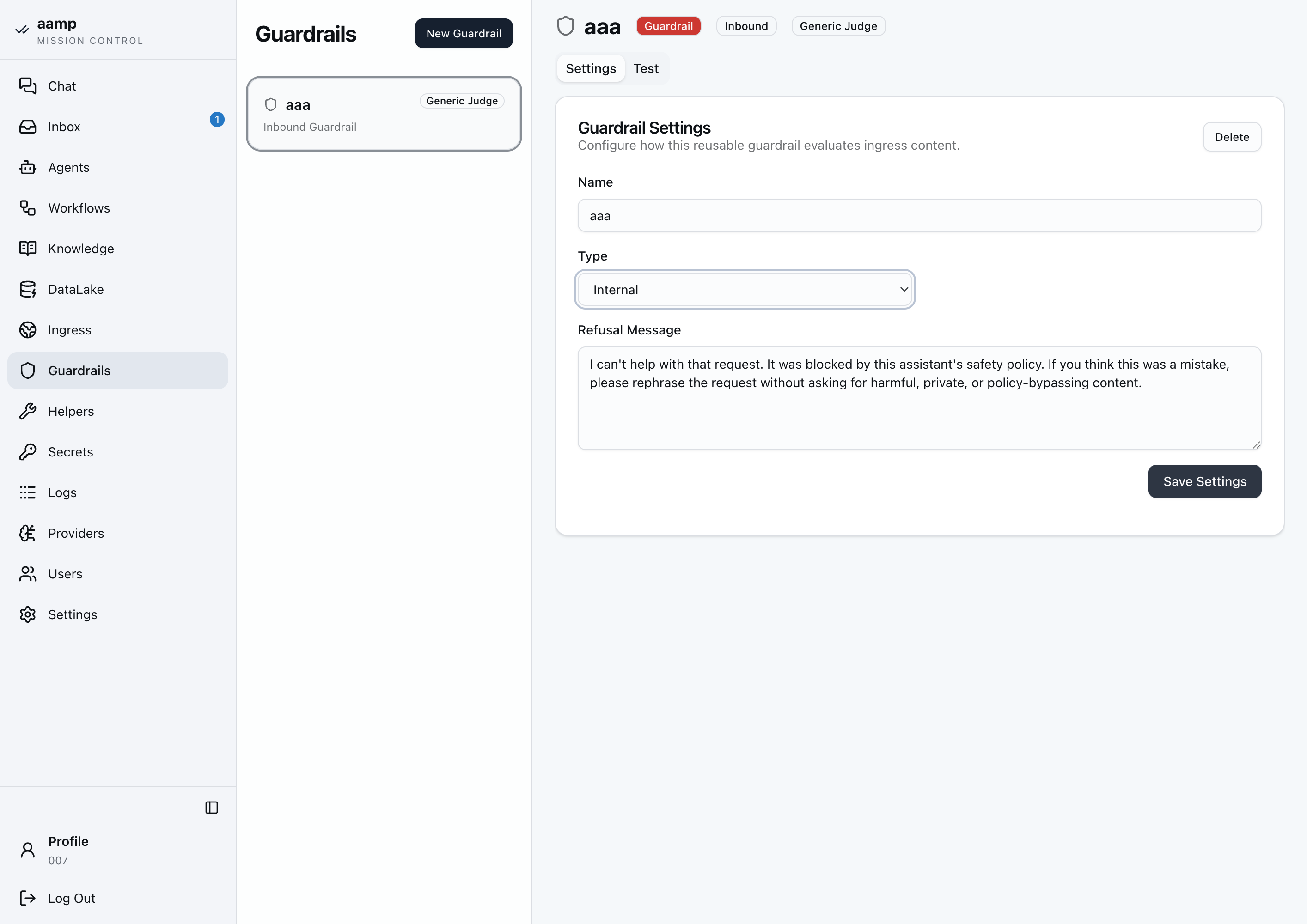 Step 15 of the guardrails walkthrough