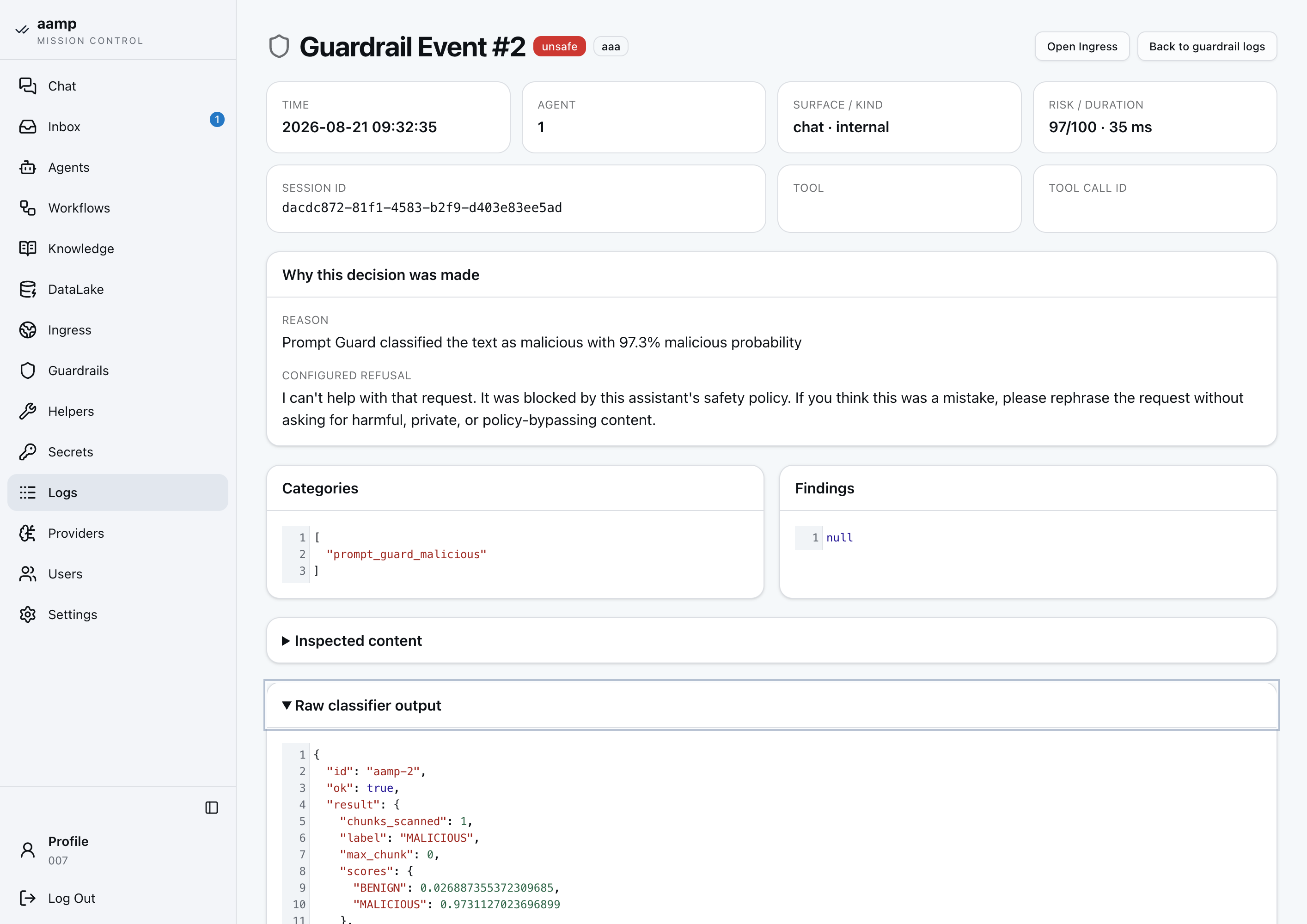 Step 27 of the guardrails walkthrough