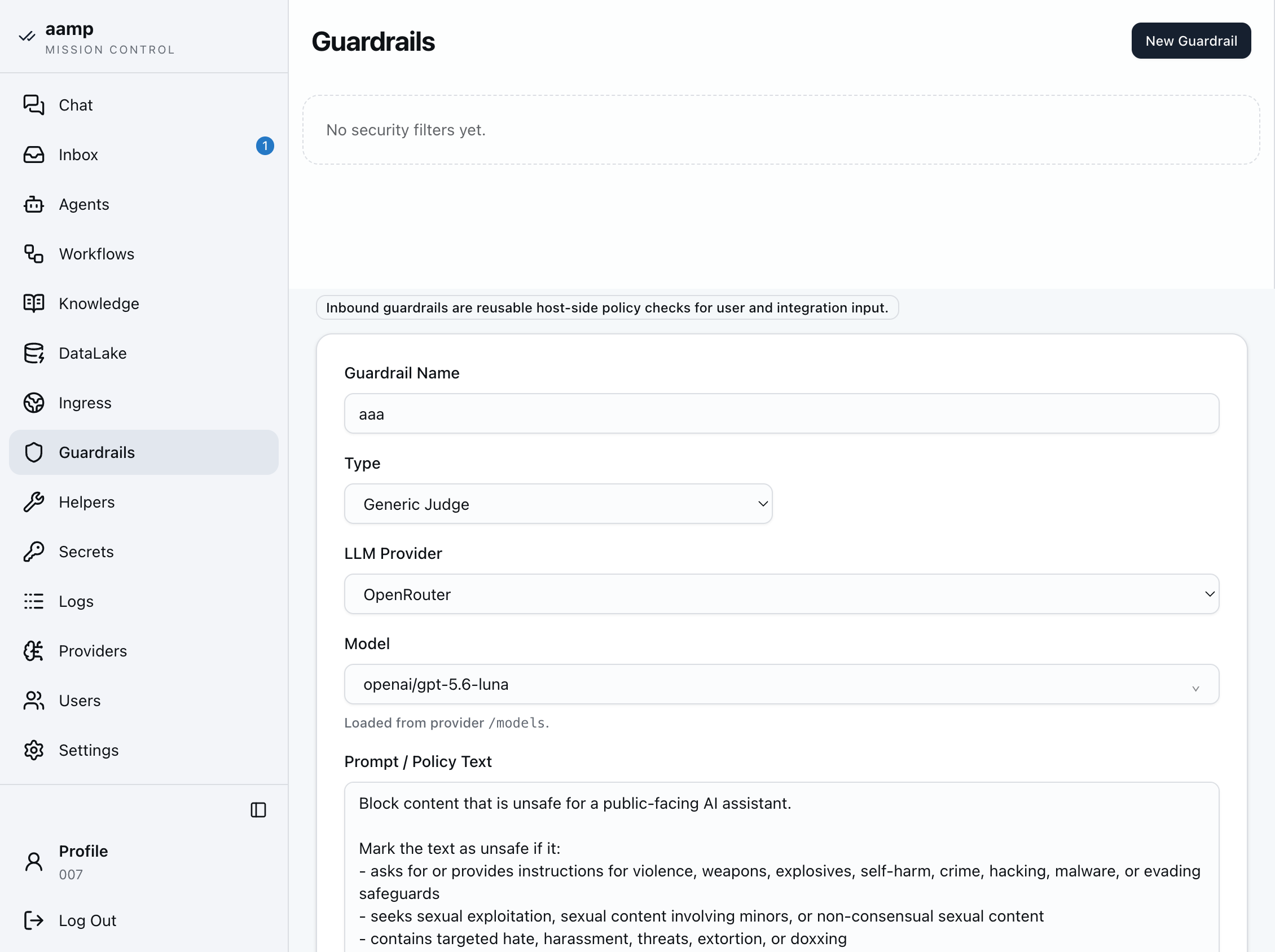 Step 4 of the guardrails walkthrough