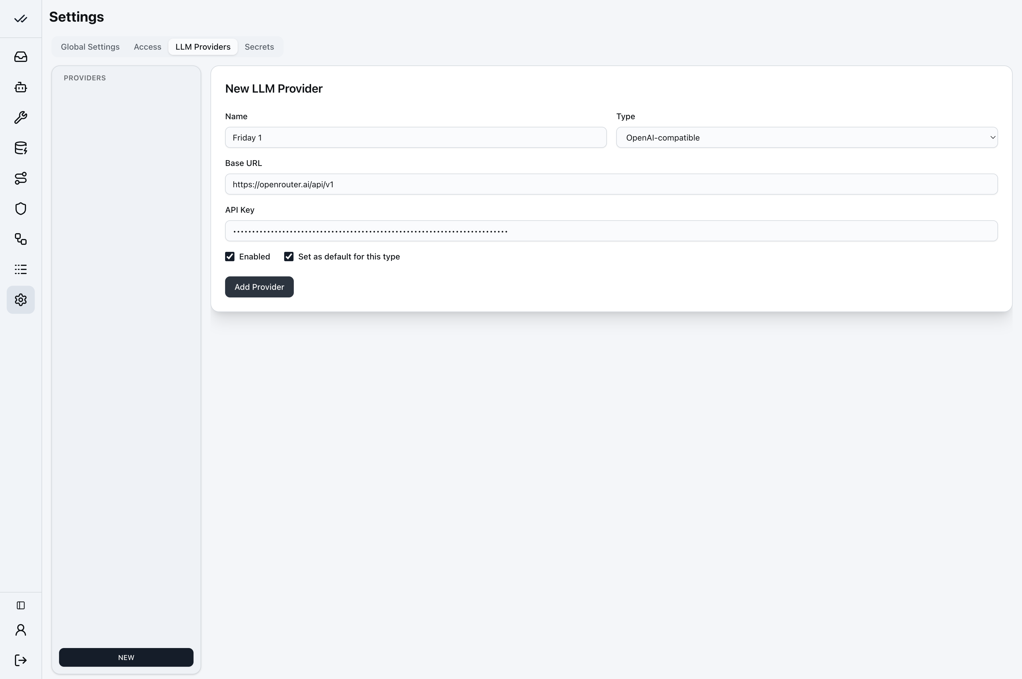 The set-as-default checkbox and Add Provider button