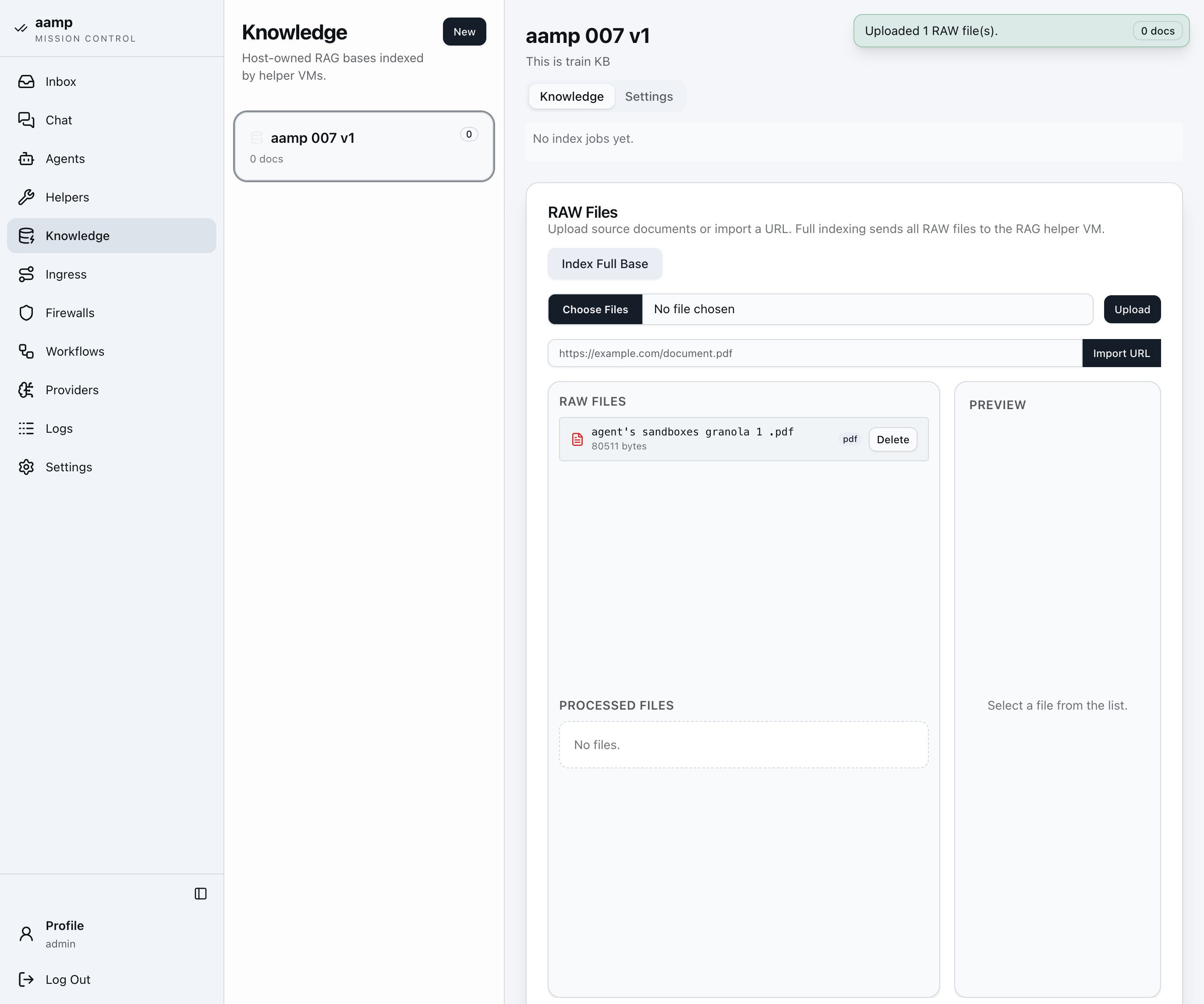 Step 23 of the RAG knowledge base walkthrough
