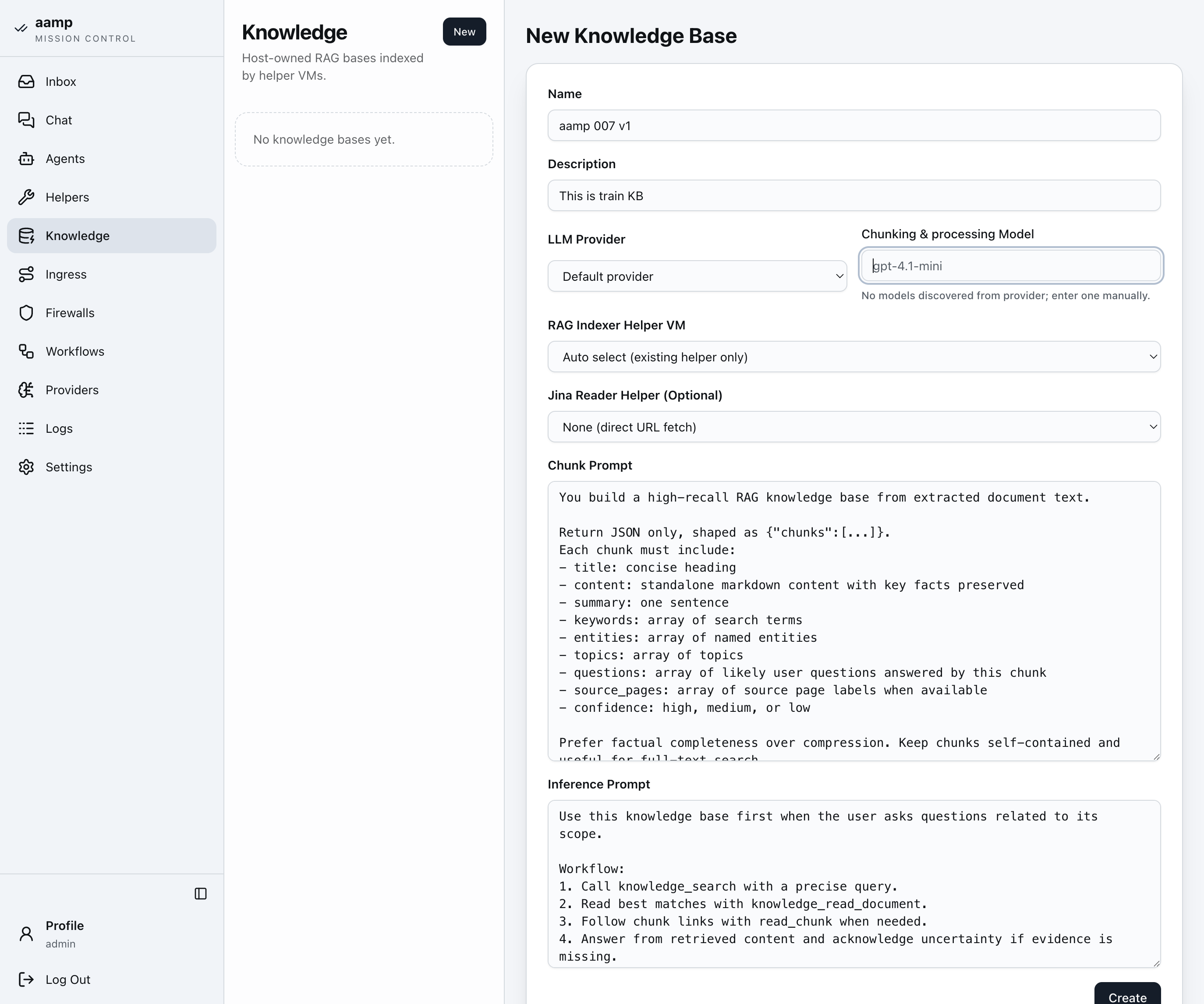 Step 3 of the RAG knowledge base walkthrough
