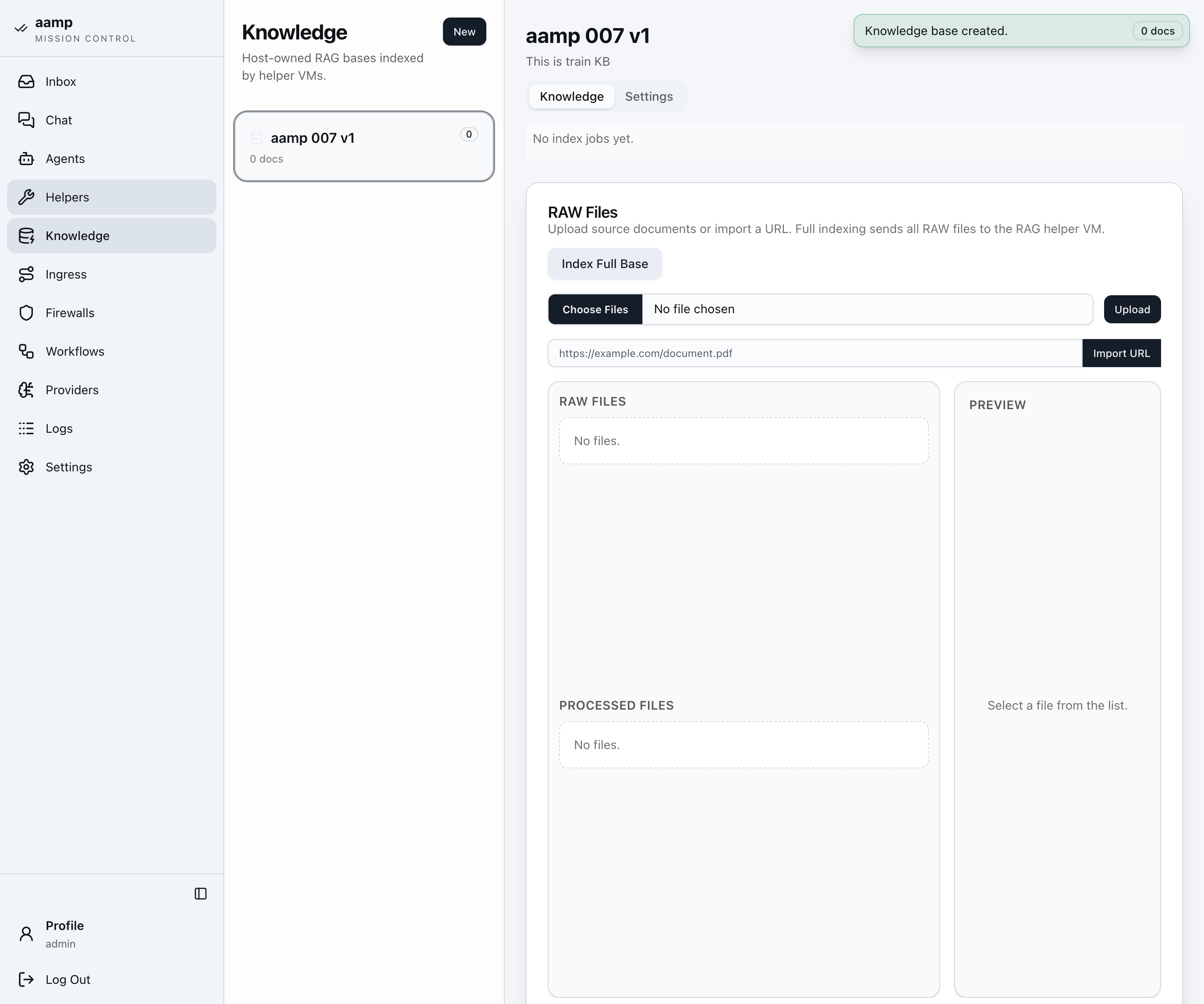 Step 6 of the RAG knowledge base walkthrough