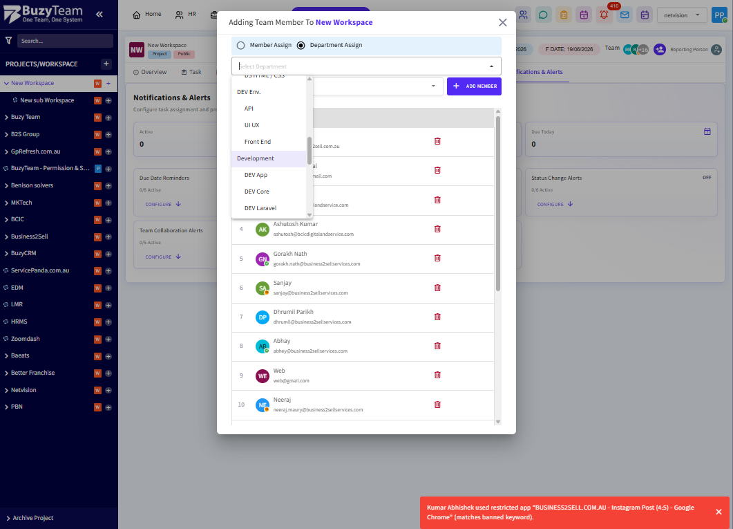 A. Switch to Department Assign to add an entire department or team into the workspace at once.