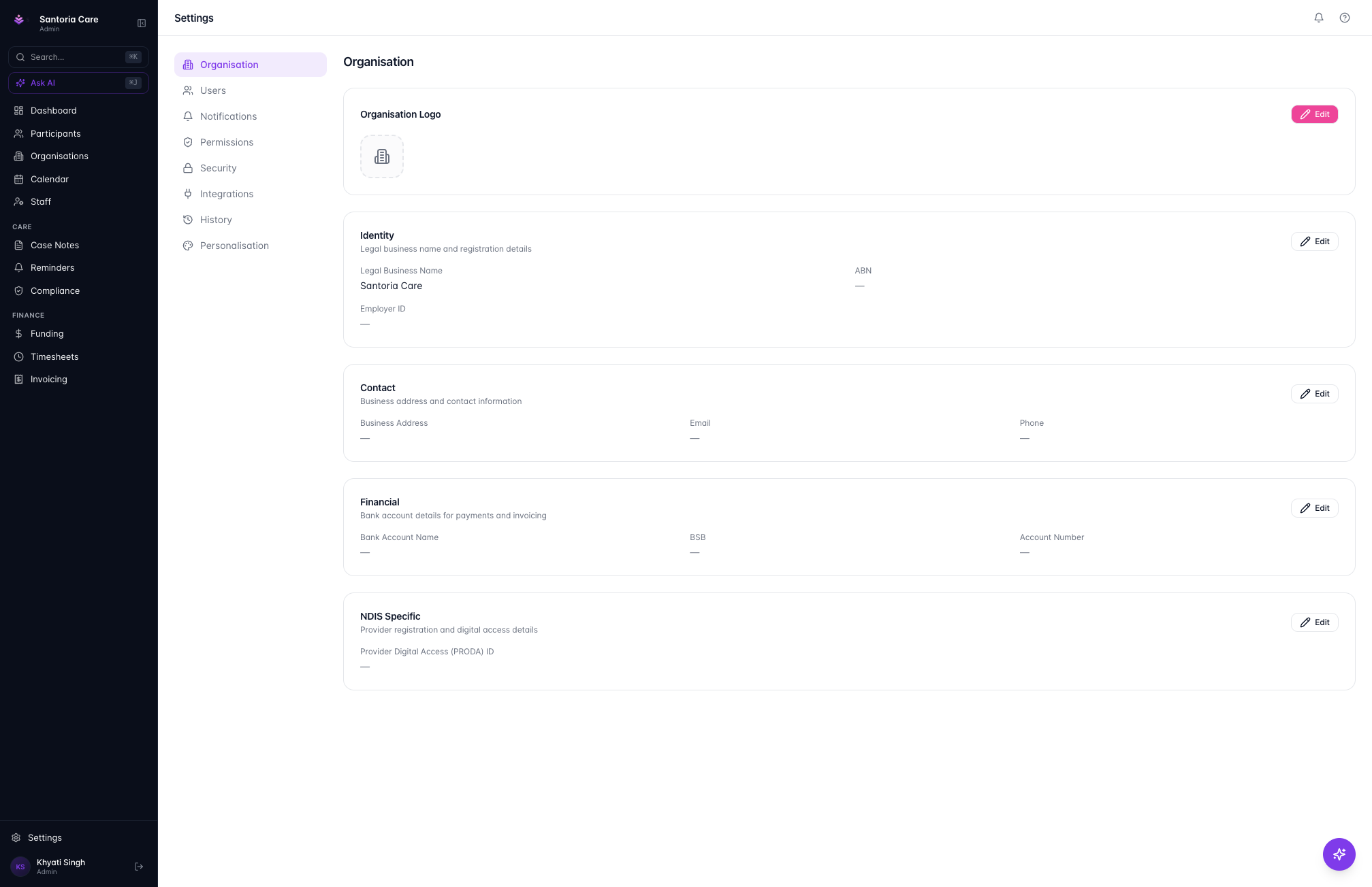 Open Organisation Logo settings