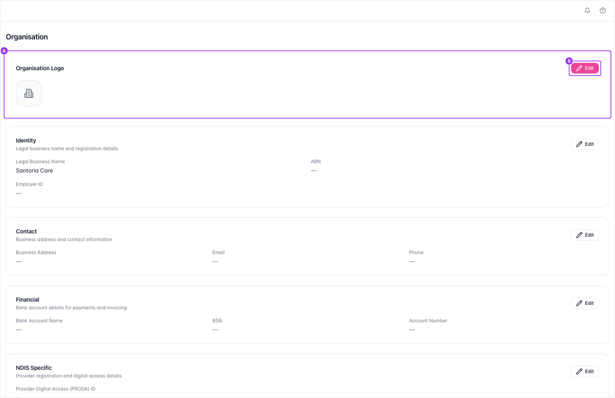 Open Organisation Logo settings