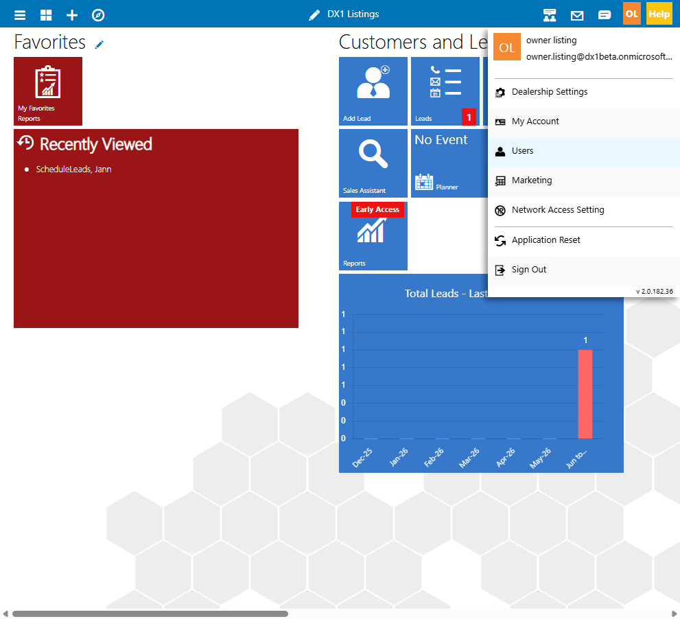 Open the Users area in DX1