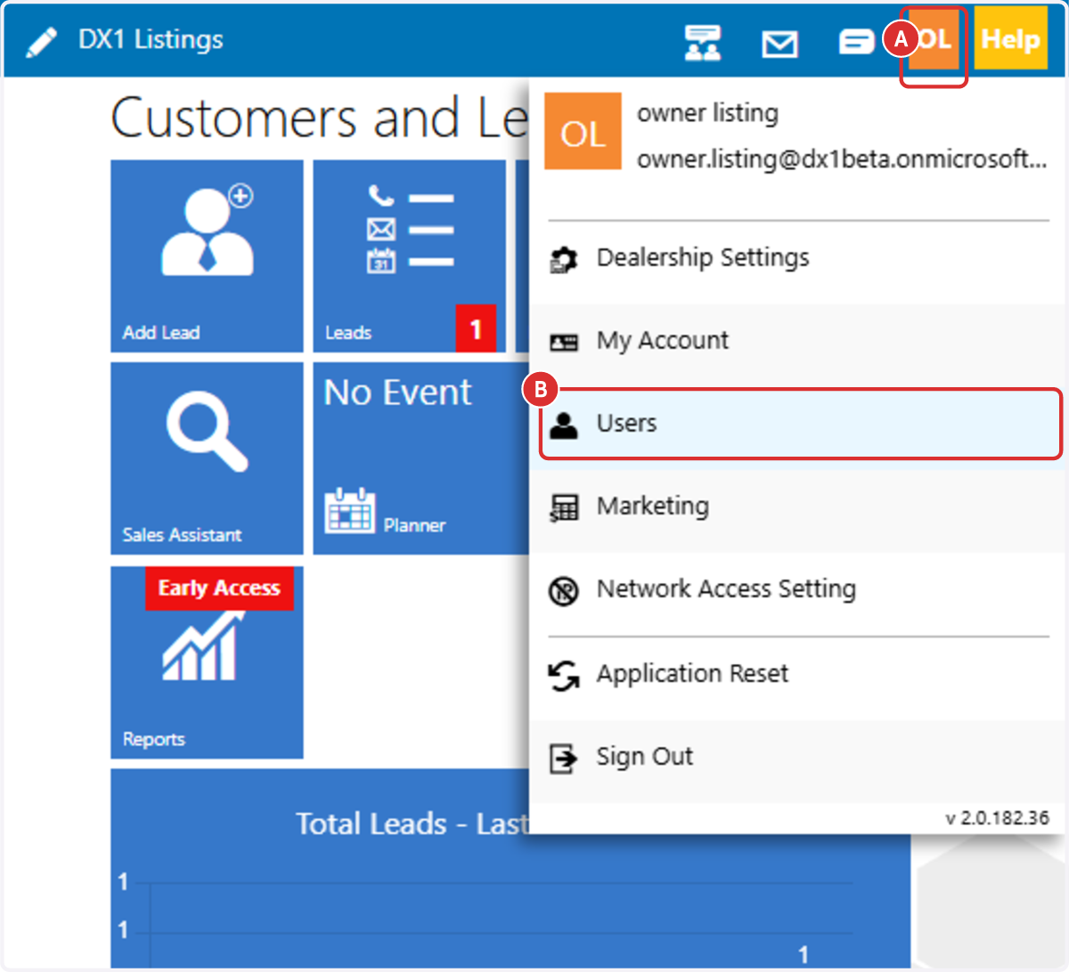 Open the Users area in DX1