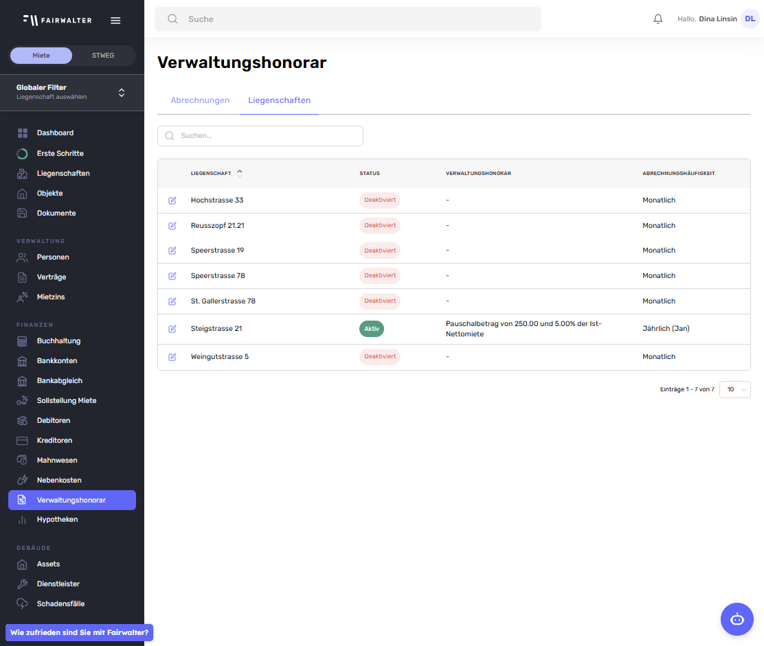 A. Verwaltungshonorar-Rechnung verrechnen
B. -