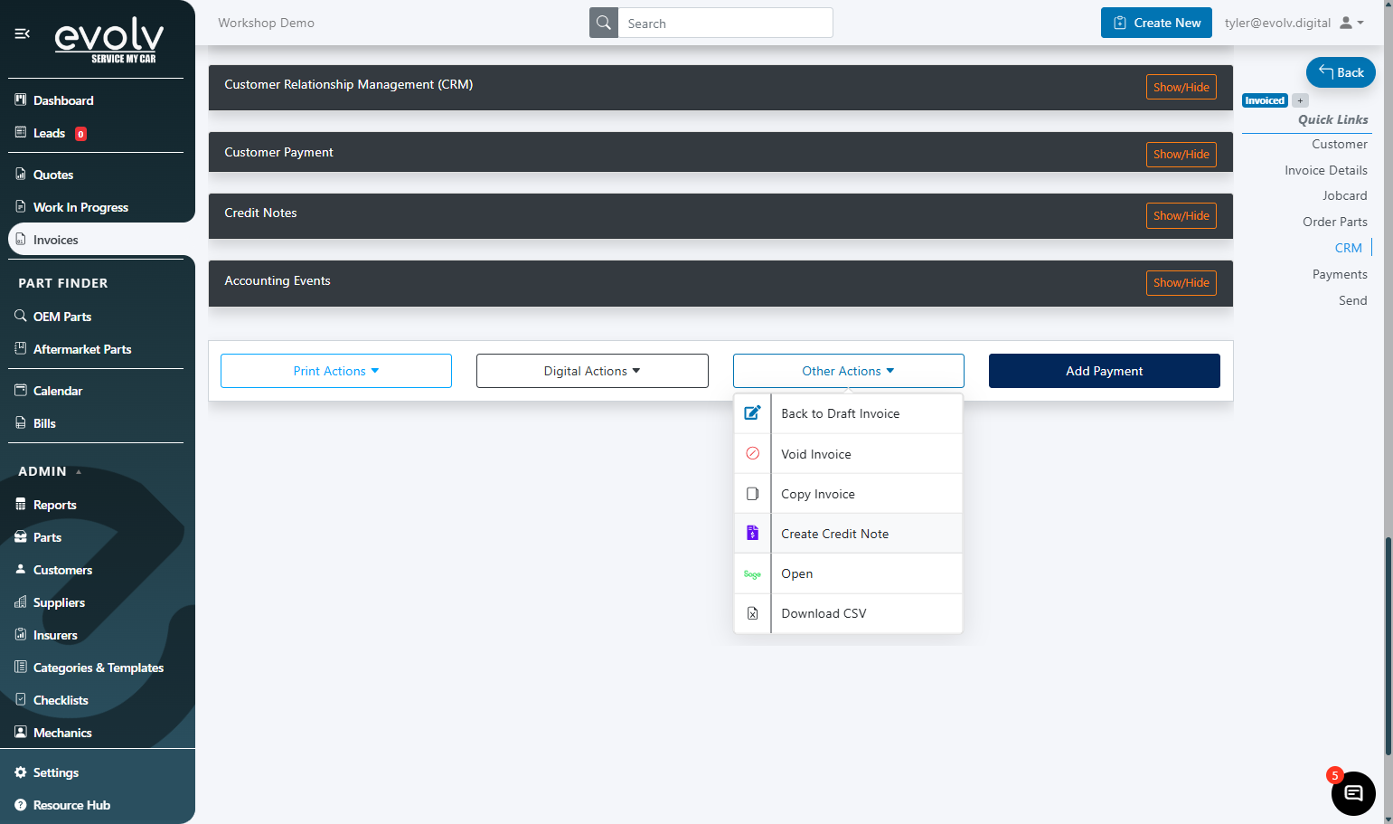 A. Click on Other Actions
B. Click on Create Credit Note
