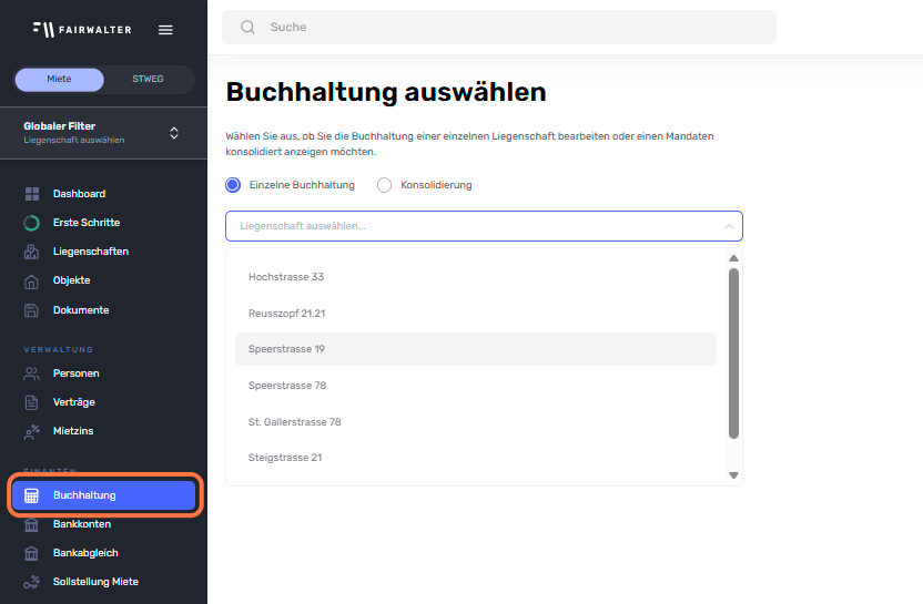 A. Navigation
B. Select&nbsp;Liegenschaft auswählen...