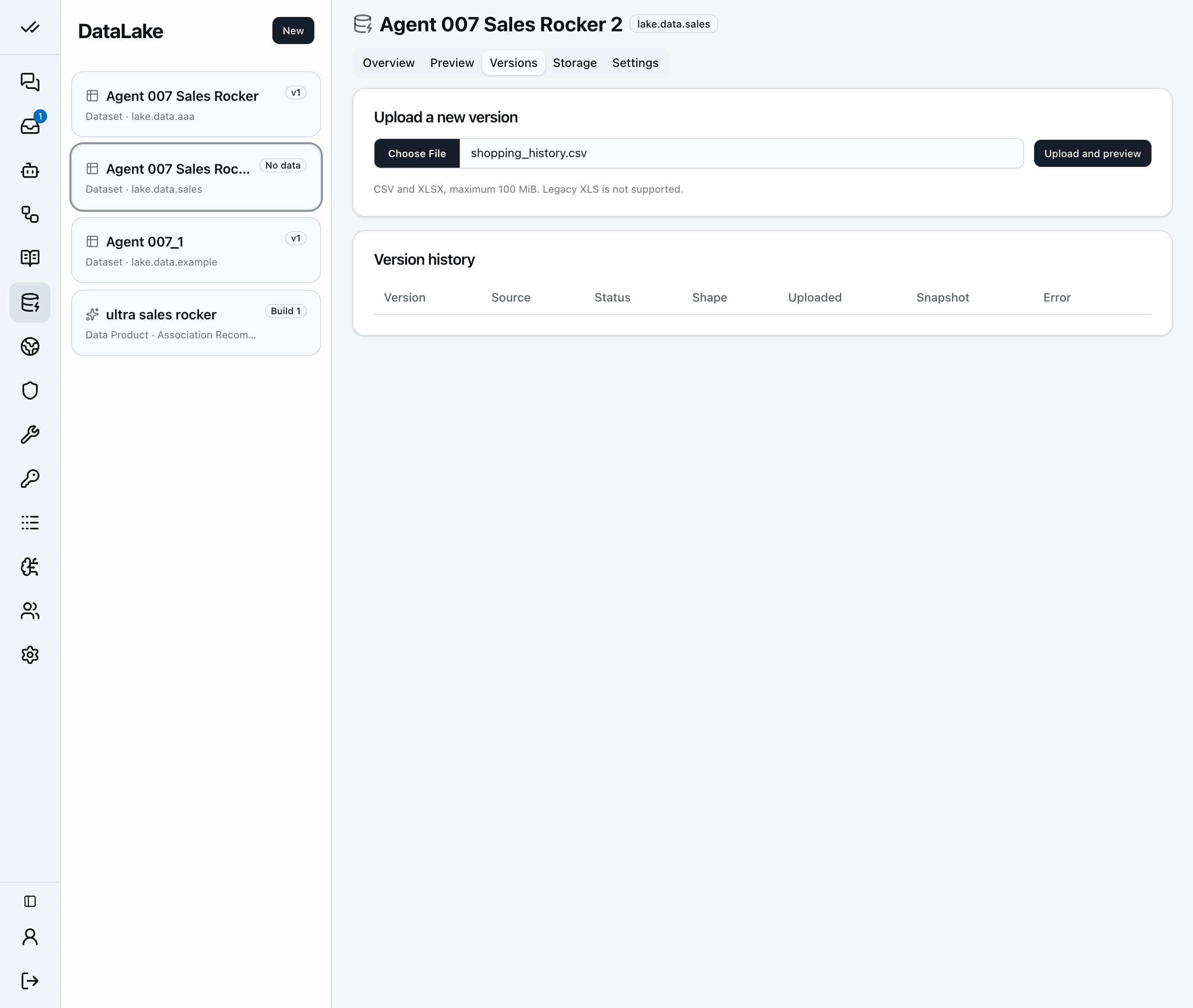 Step 8 of the datasets walkthrough